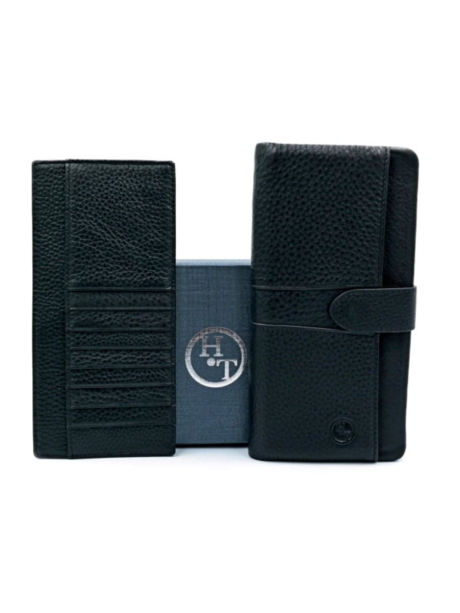 Чоловічий довгий шкіряний гаманець H.T. Leather з хлястиком і знімною картницею 165-5-38