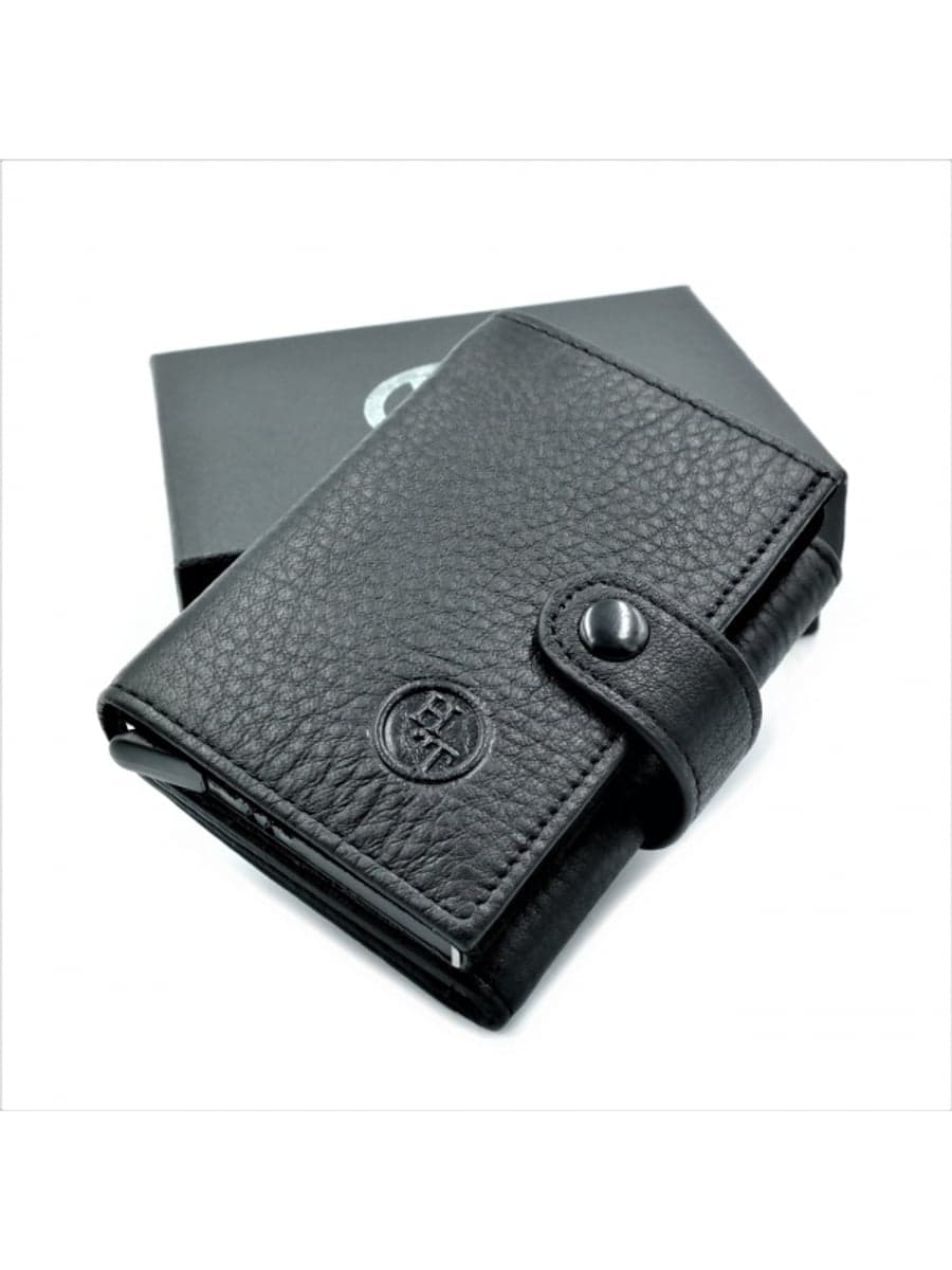 Чоловіча шкіряна візитниця-гаманець H.T. Leather з хлястиком 163-25F