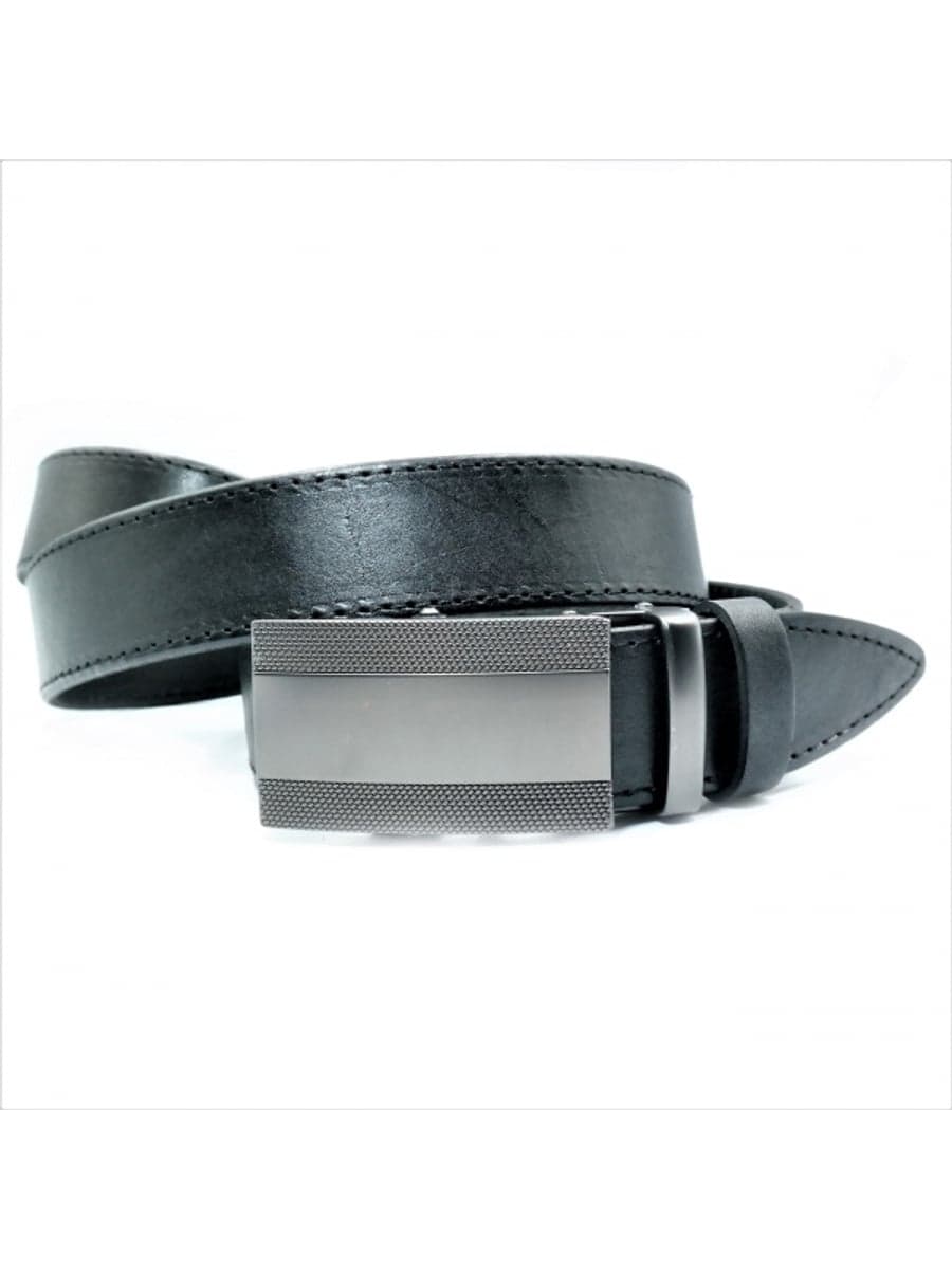 Чоловічий шкіряний ремінь з автоматичною пряжкою гладкий 3,5 см «Alba», чорний — фото 2