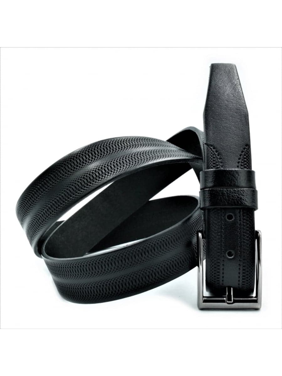 Мужской кожаный ремень классический с тиснением 3,5 см «Albarracin», черный, чёрный