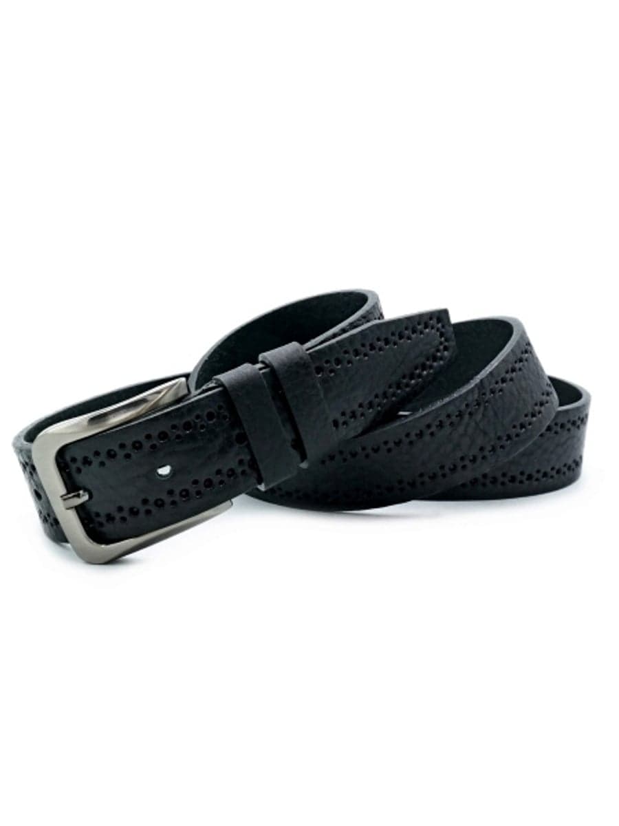Мужской кожаный ремень классический с перфорацией 3,5 см «Getxo», черный — фото 2