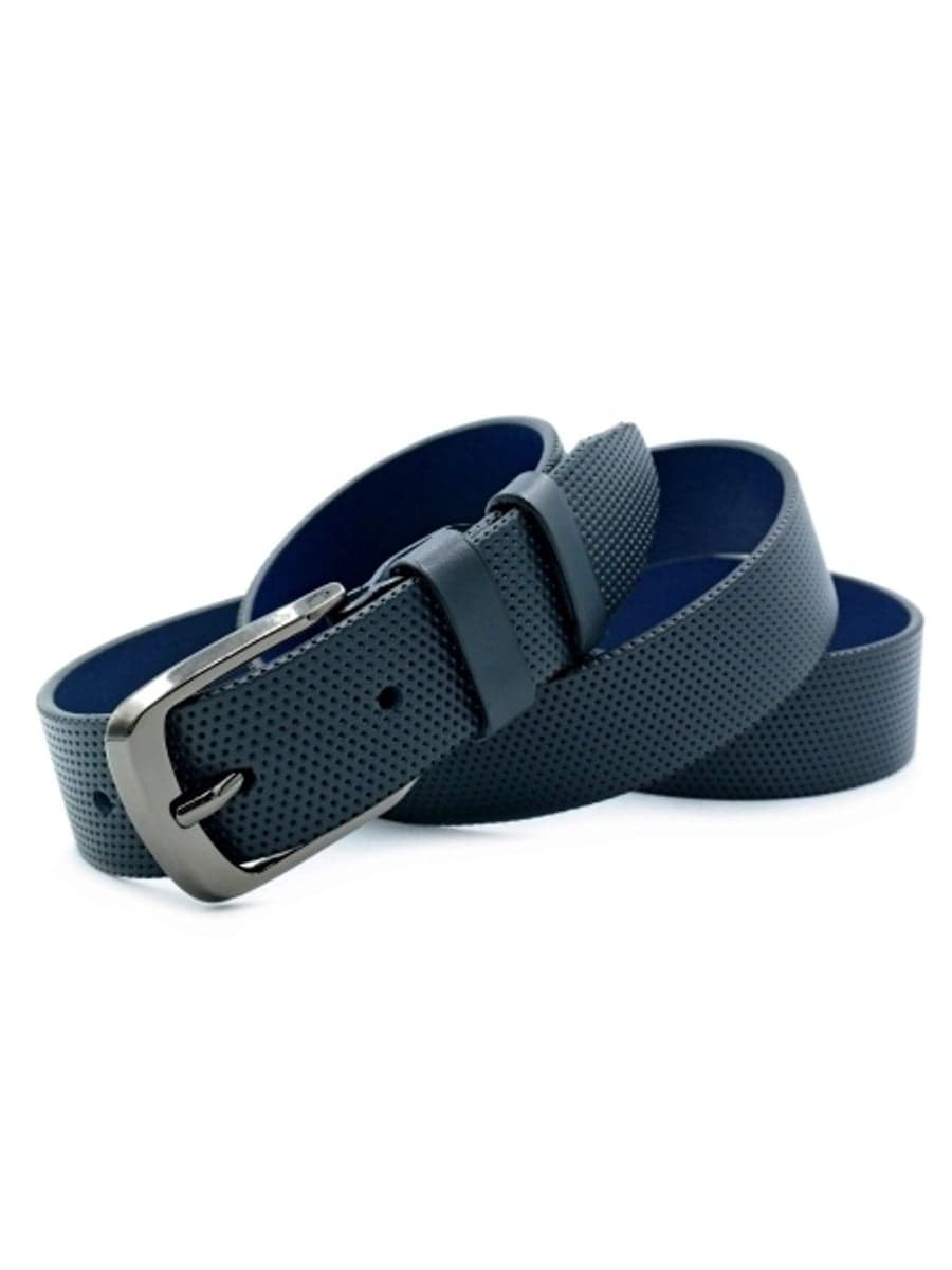 Чоловічий шкіряний ремінь класичний з перфорацією 3,5 см «Gien», темно-синій — фото 2