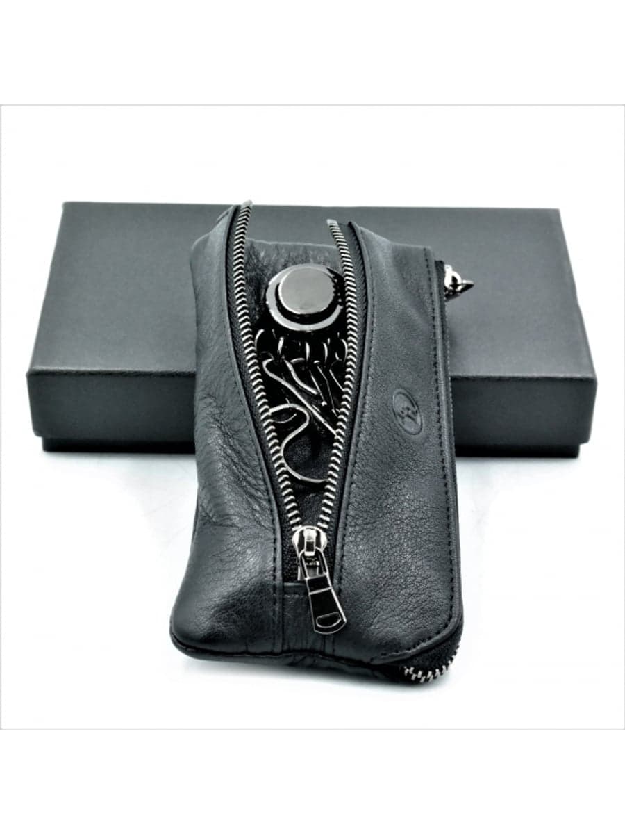 Шкіряна ключниця H.T. Leather з карабіном для ключів і кишенею на блискавці, чорна 169-2